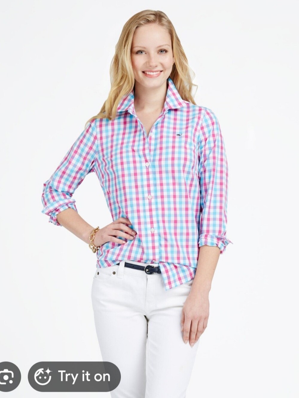 Vineyard Vines Plaid Button Down Shirt 6 Pink Blue Lightweight Coastal Preppy